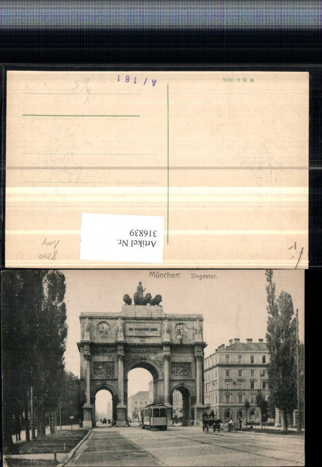 316839,München Siegestor Straßenansicht Straßenbahn Nr. 152 pub W.H.D. 2614