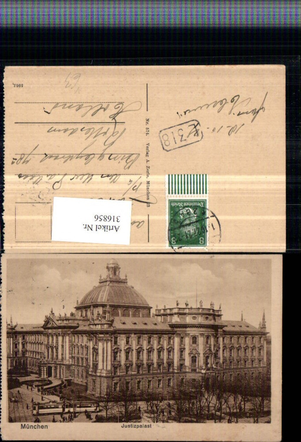 316856,München Justizpalast Gebäude Straßenbahn pub A. Zerle 574