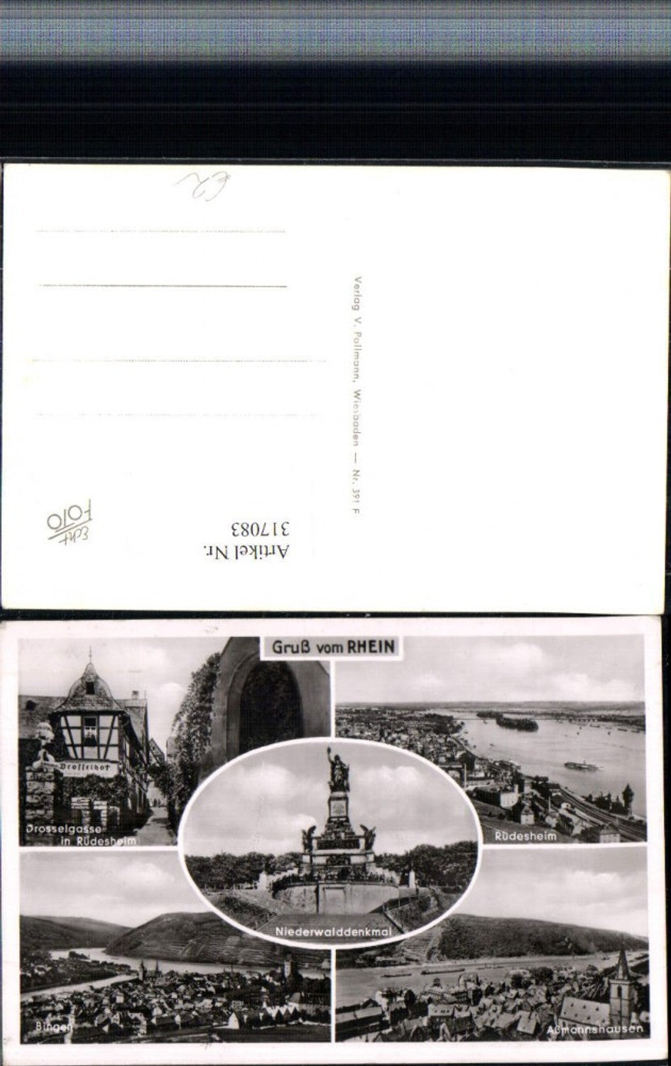 317083,Rüdesheim Bingen Assmannshausen am Rhein Totale Niederwalddenkmal Mehrbildkarte