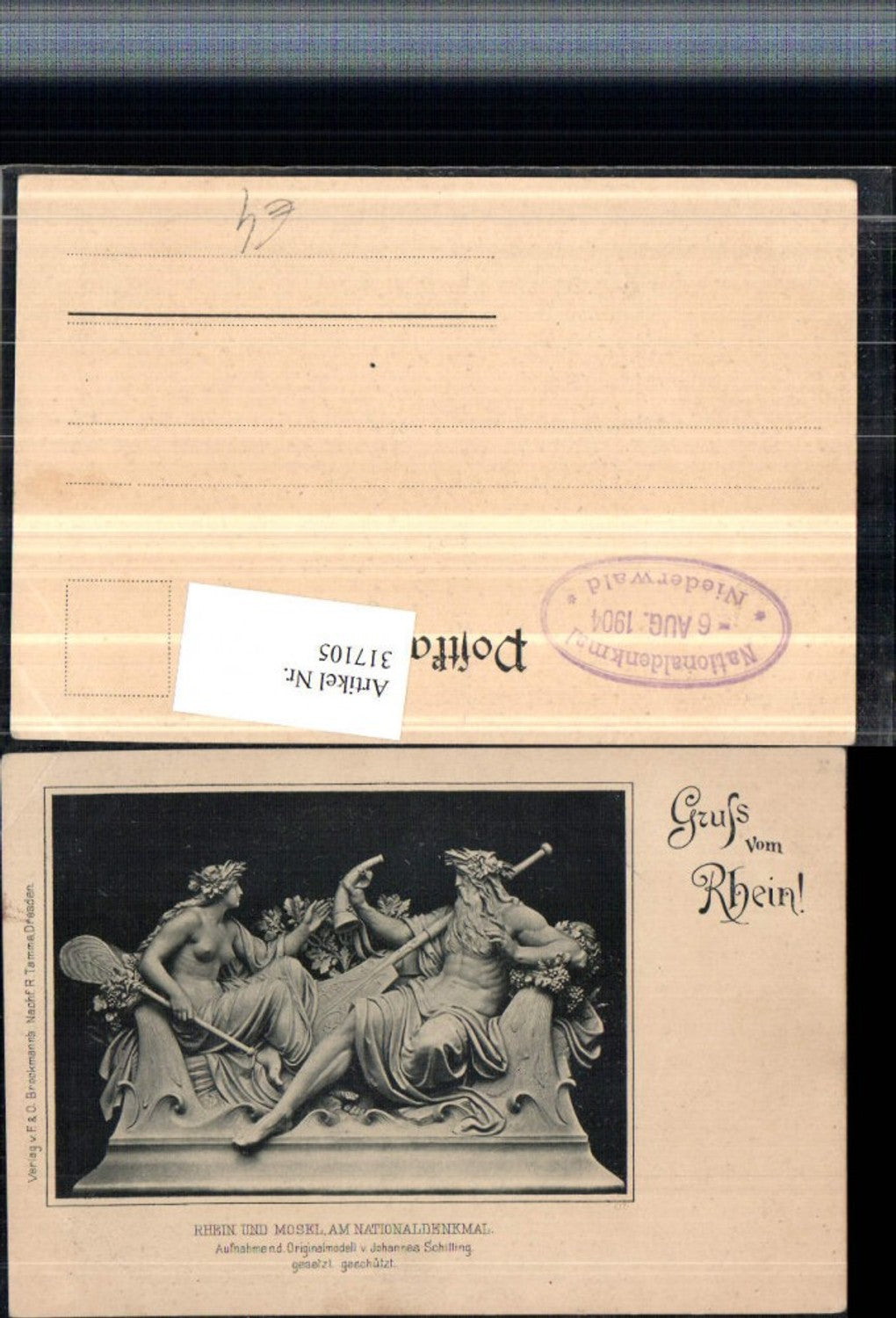 317105,Gruß v. Rhein u. Mosel am Nationaldenkmal b. Rüdesheim Detailansicht