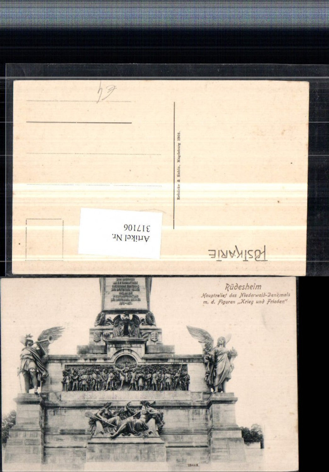 317106,Rüdesheim Hauptrelief des Niederwald-Denkmal m. Figuren Krieg u. Frieden