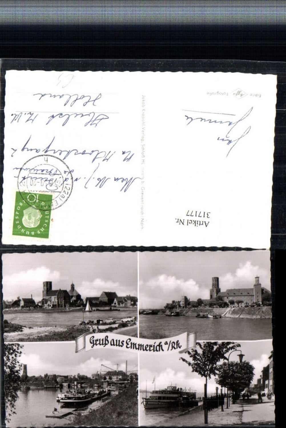 317177,Gruß aus Emmerich am Rhein Teilansicht Kirche Schiff Mehrbildkarte