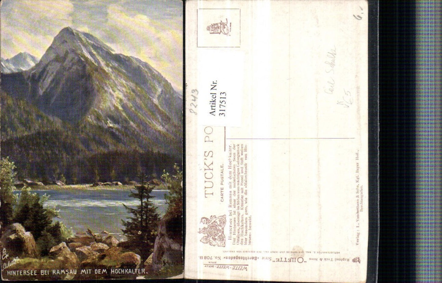 317513,Künstler AK Carl Schultz Hintersee b. Ramsau m. Hochkalter pub Raphael Tuck & Son 708B