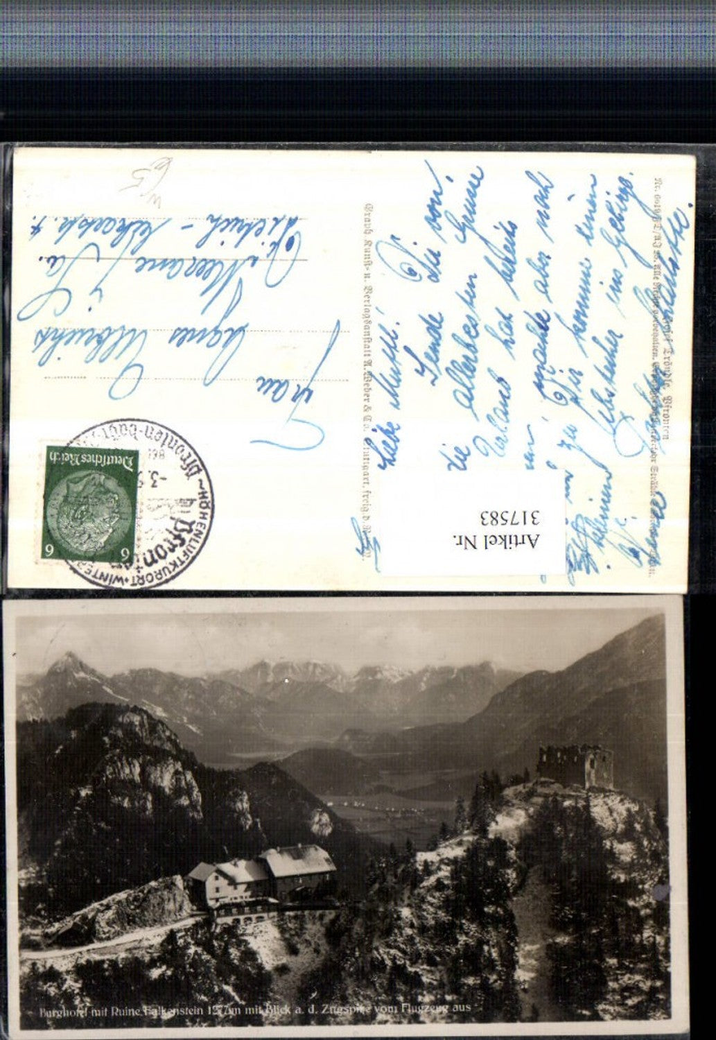 317583,Burghotel m. Ruine Falkenstein b. Pfrotnen m. Zugspitze Bergkulisse
