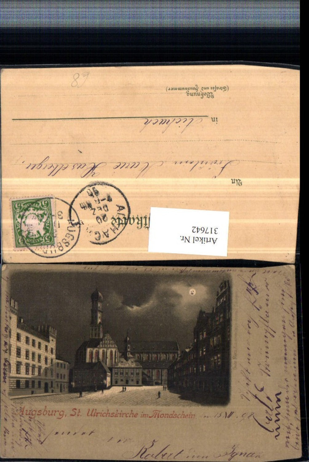 317642, Augsburg St. Ulrich's Church in the moonlight