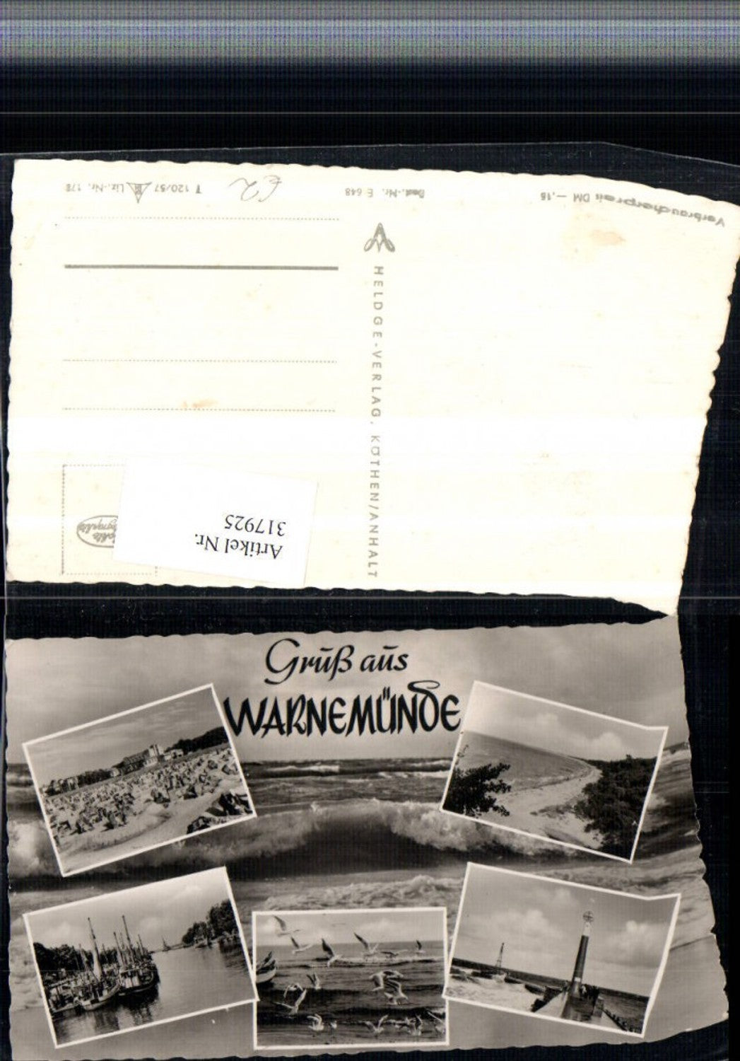 317925,Warnemünde Strand Strandleben Leuchtturm Segelschiffe Mehrbildkarte