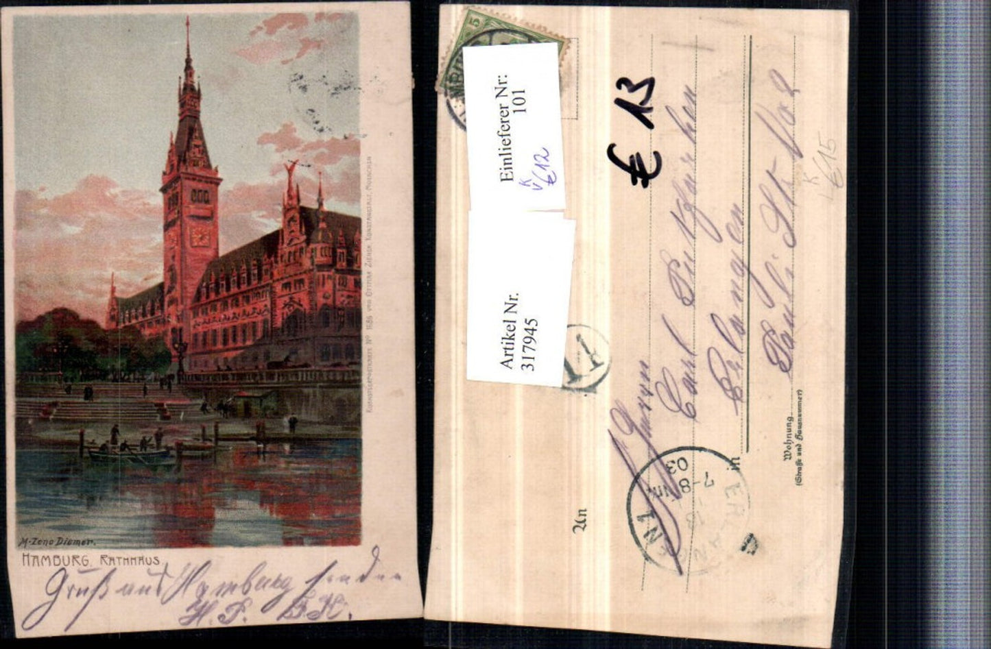 317945,Künstler Litho M. Zeno Diemer Hamburg Rathaus pub Ottmar Zieher 1686