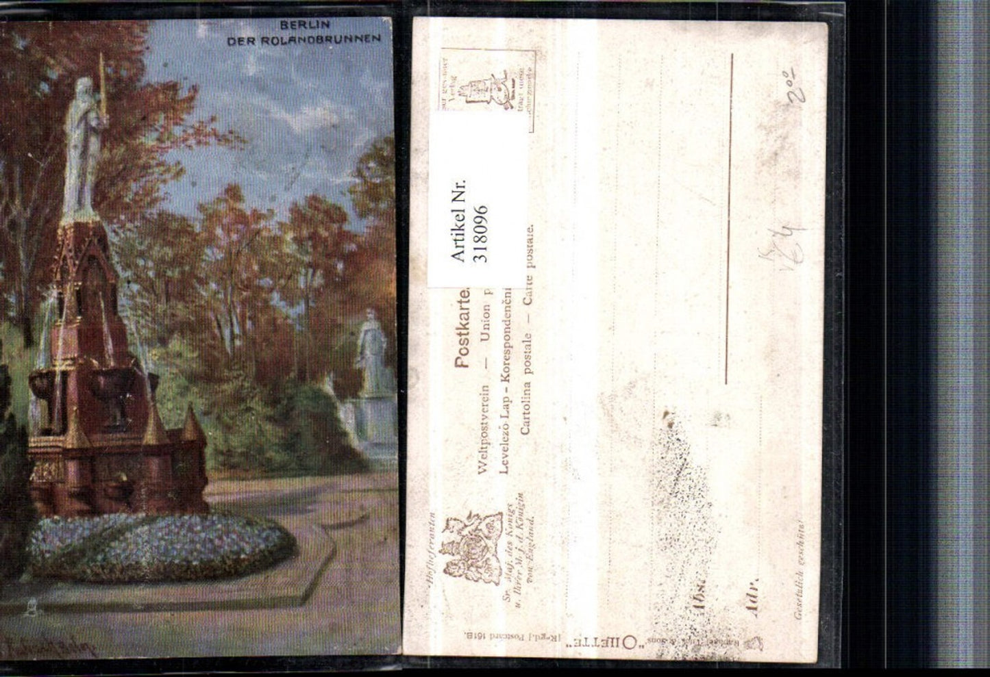 318096,Künstler AK W. Rubach Berlin Der Rolandbrunnen Brunnen pub Raphael Tuck & Sons 161B