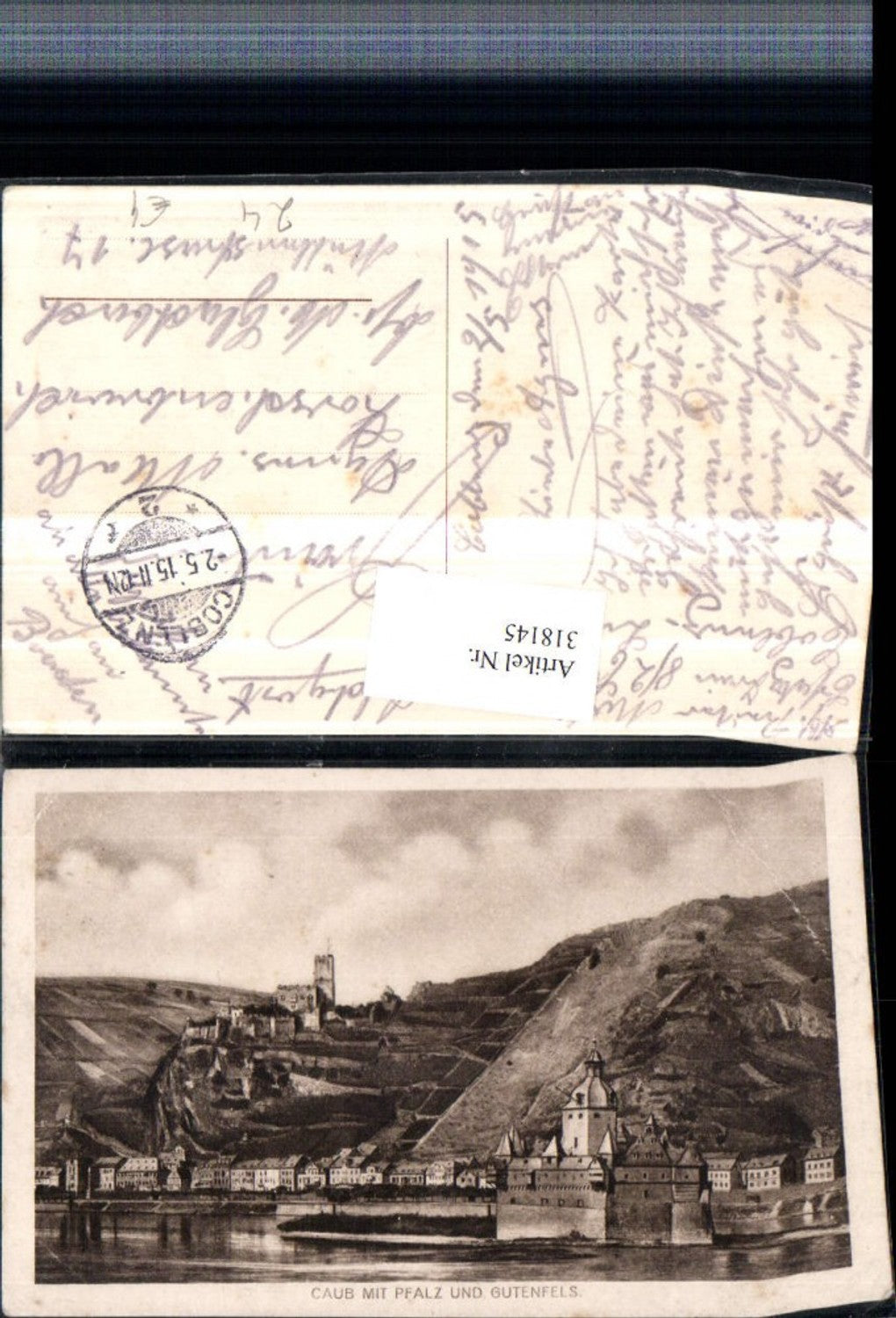 318145,Kaub Teilansicht m. Pfalz u. Burg Gutenfels