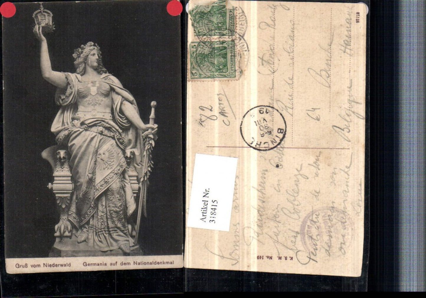 318415,Gruß vom Niederwald Germania auf dem Nationaldenkmal b. Rüdesheim