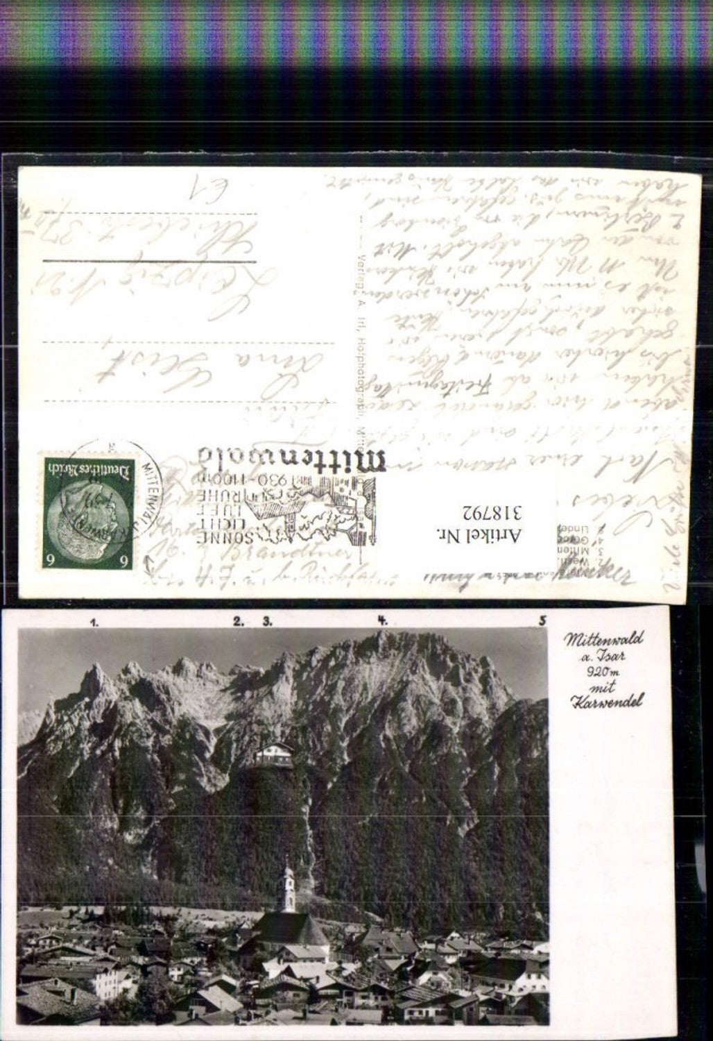 318792,Mittenwald an d. Isar Totale m. Karwendel Bergkulisse
