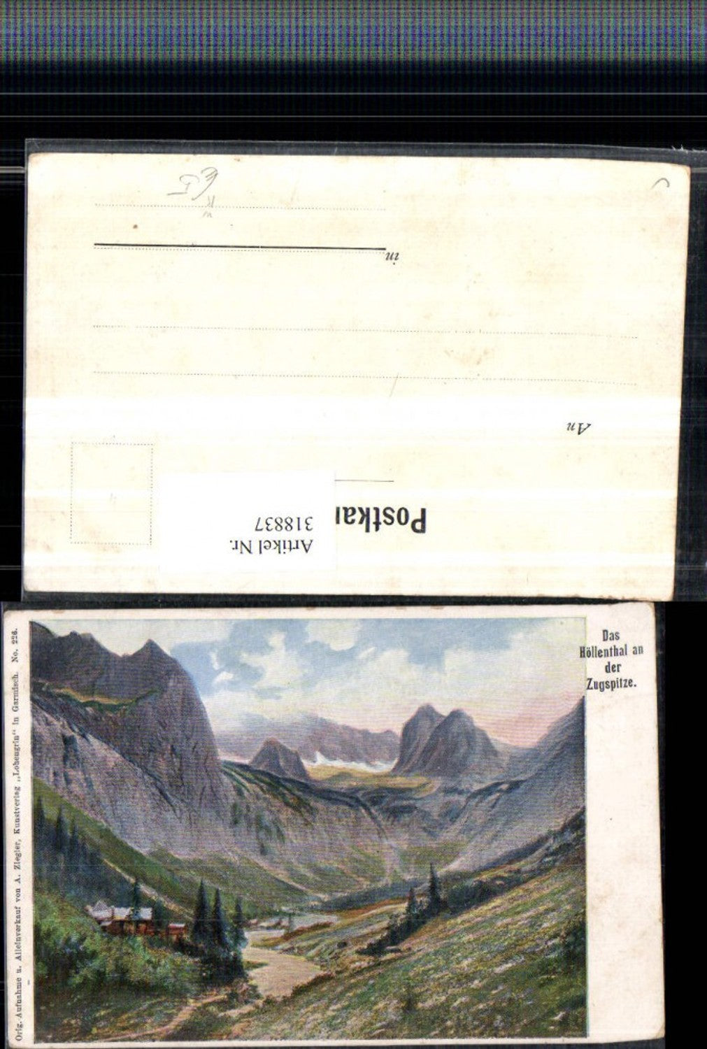 318837, Artist AK The Höllental at the Zugspitze near Garmisch-Partenkirchen Mountain scenery