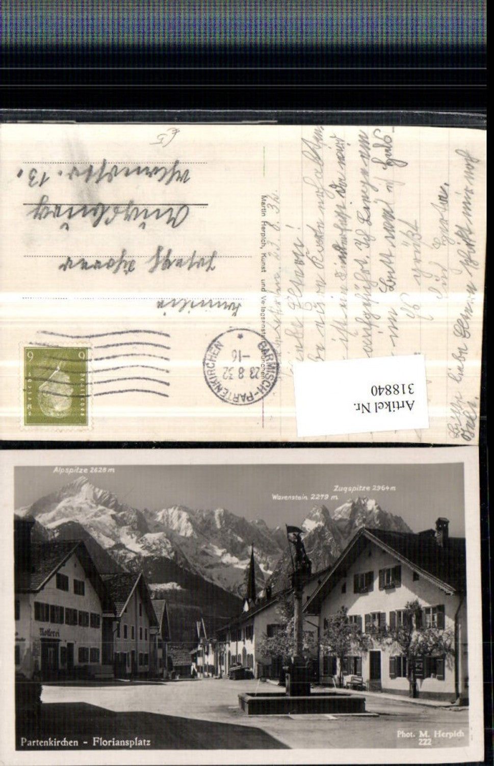 318840,Partenkirchen Floriansplatz Straßenansicht Brunnen Bergkulisse