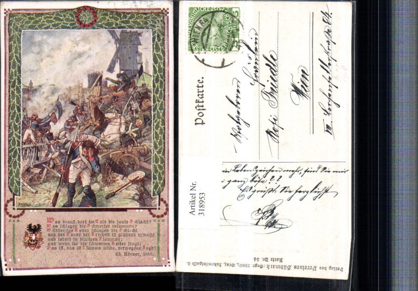 318953,Verein Südmark 54 Artist F. Welzl Battle War Soldiers Windmill Text