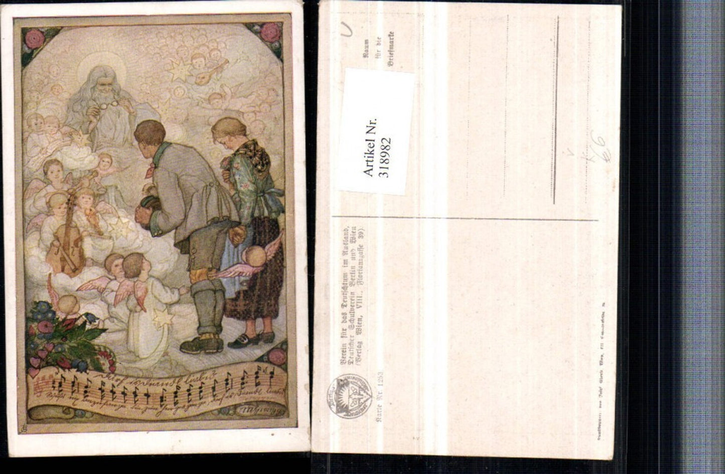 318982,Deutscher Schulverein 1253 Künstler M. Grengg Liebespaar Gott m. Brille Engel Musikanten
