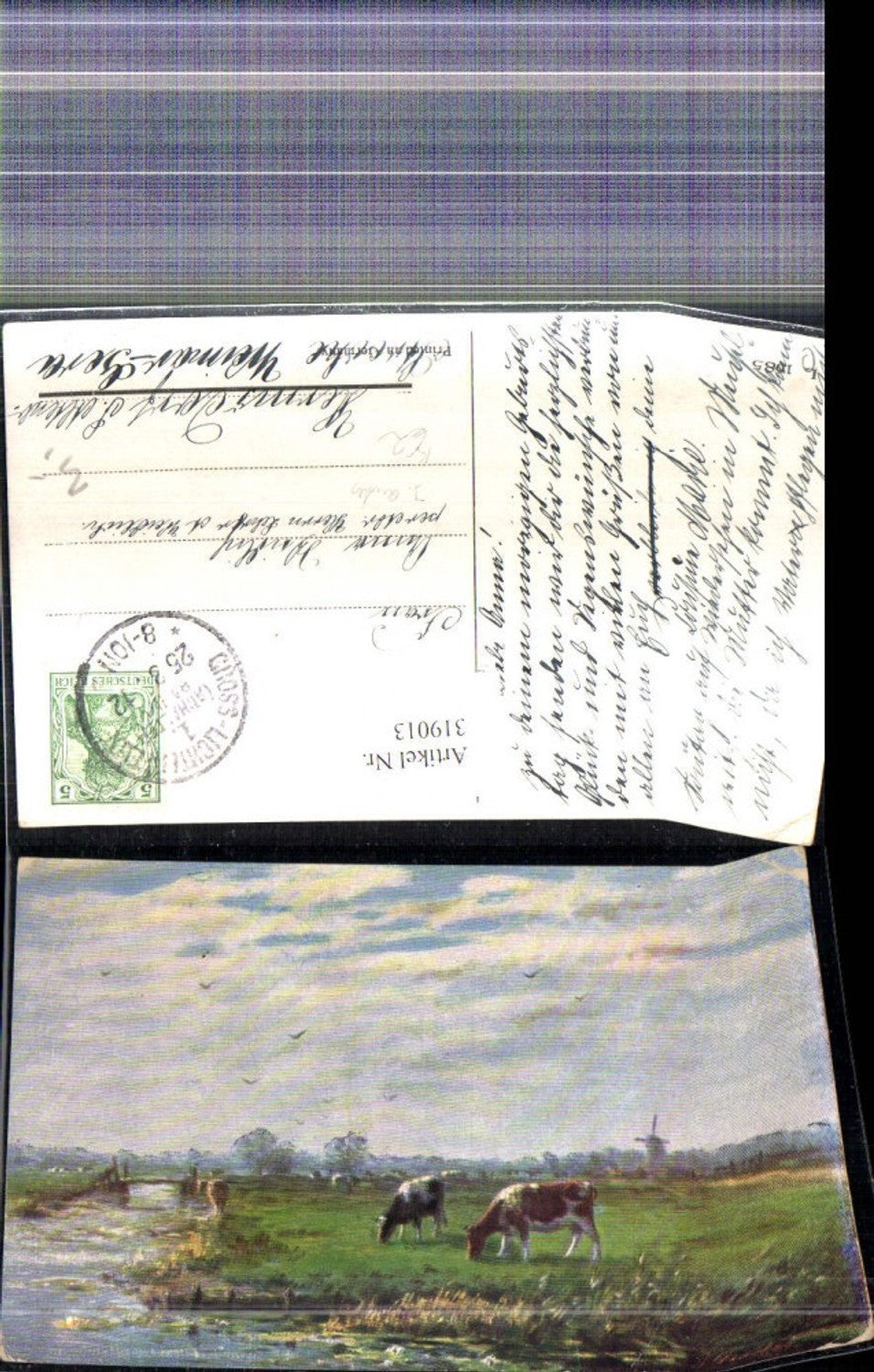 319013,Künstler Ak J. Oudes Kühe Windmühle Landschaft