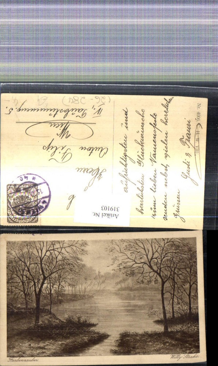 319103,Künstler Ak Willy Straka Farbenzauber See Fluss Bäume Landschaft