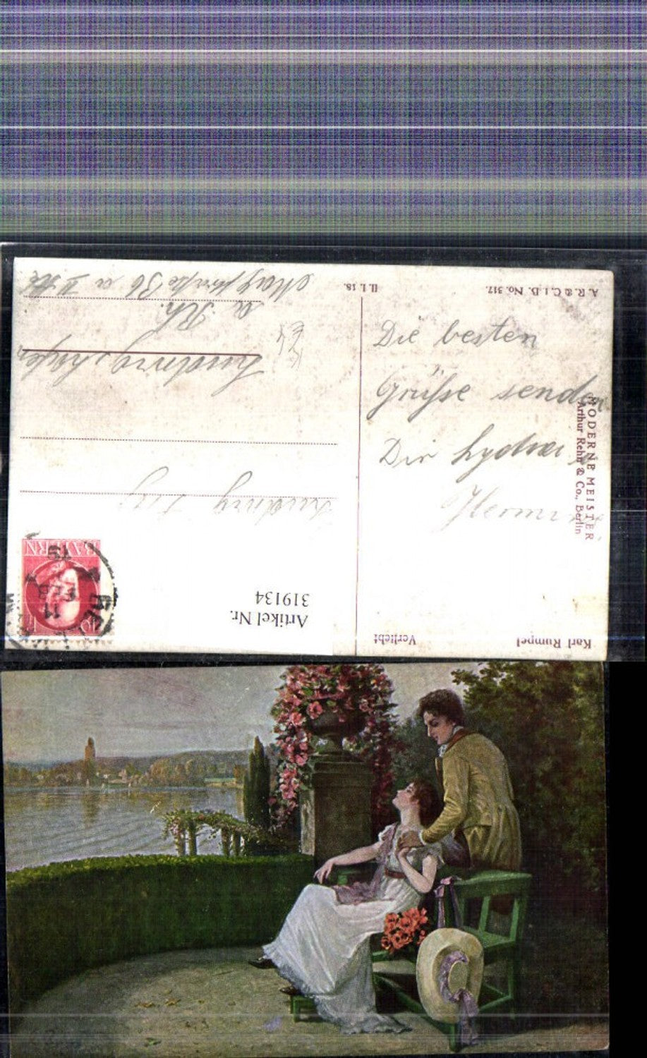 319134,Künstler Ak Karl Rumpel Verliebt Paar Händchenhalten Liebe Ufer See