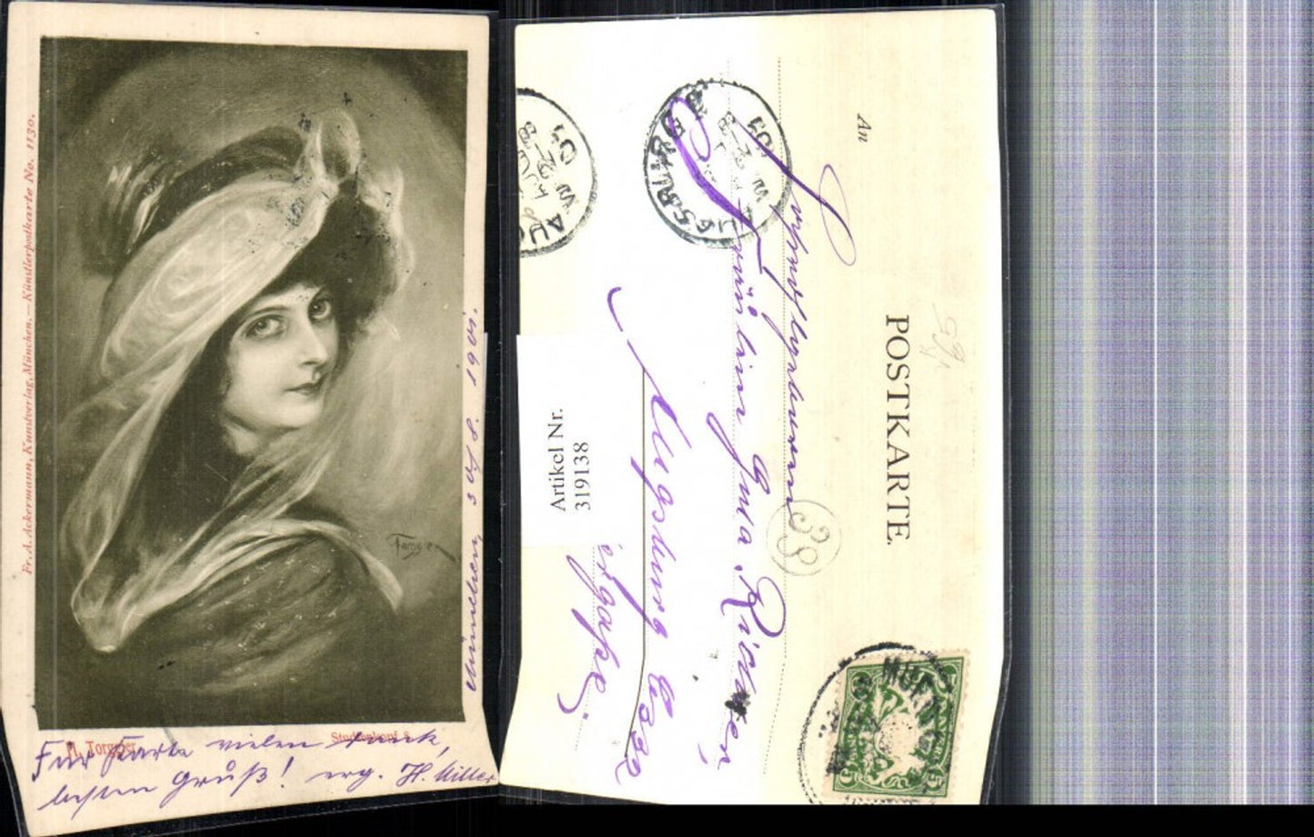 319138,Künstler Ak H. Torggler Studienkopf 8 Frau Hut Portrait pub F. A. Ackermann 1130