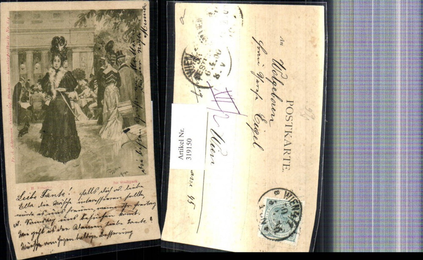 319150,Künstler Ak H. Torggler Im Stadtpark Frau Hut Schirm pub F. A. Ackermann 814