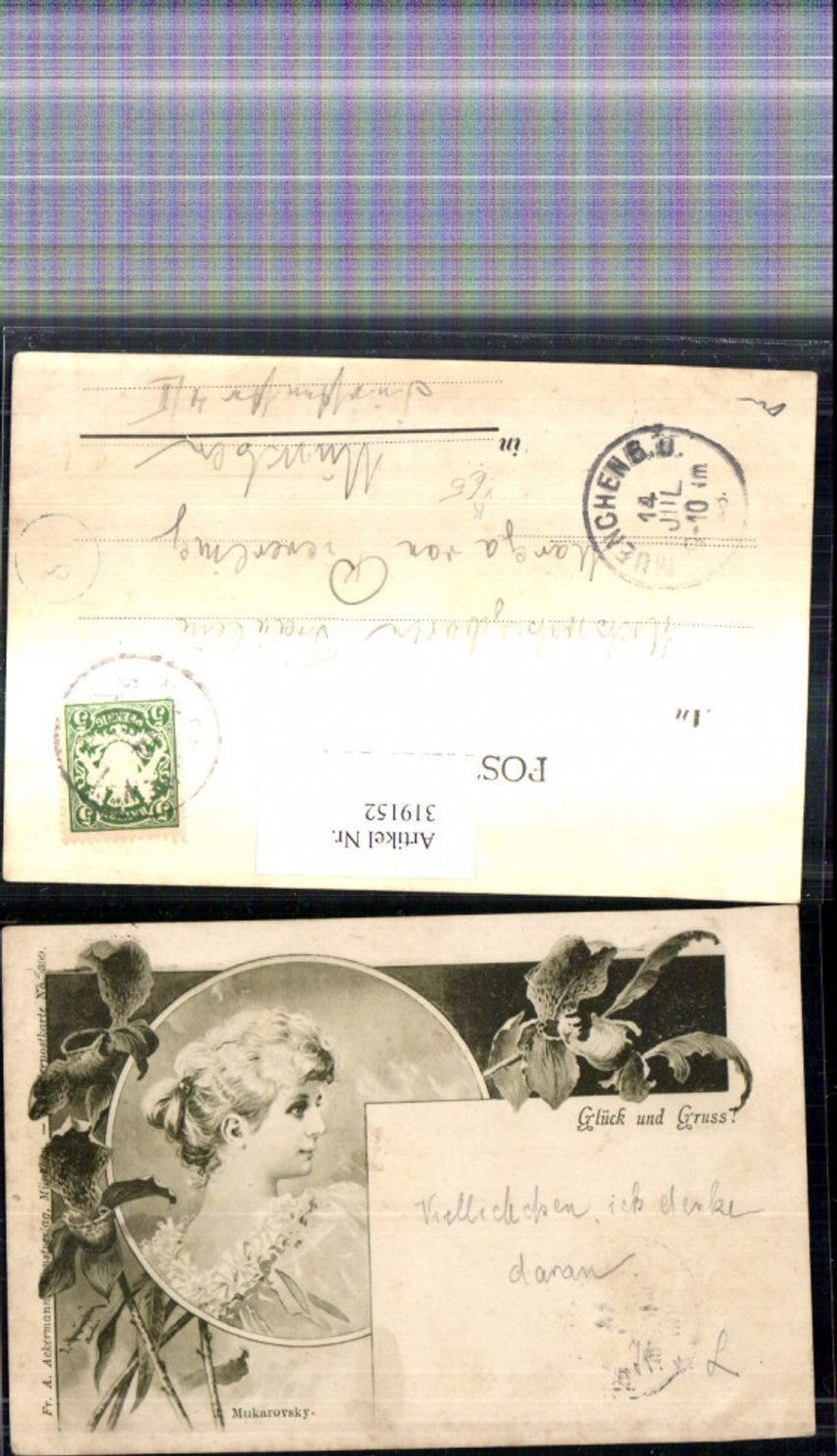 319152,Künstler Ak J. Mukarovsky Frau Portrait Blumen pub F. A. Ackermann 399