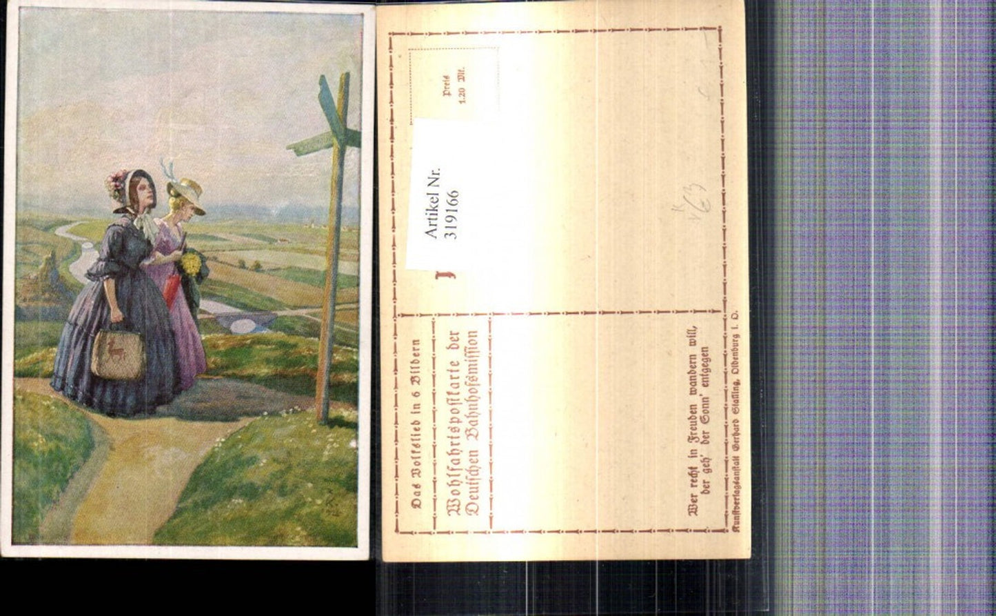 319166,Künstler Ak Frauen Wegweiser Landschaft pub Gerhard Stalling
