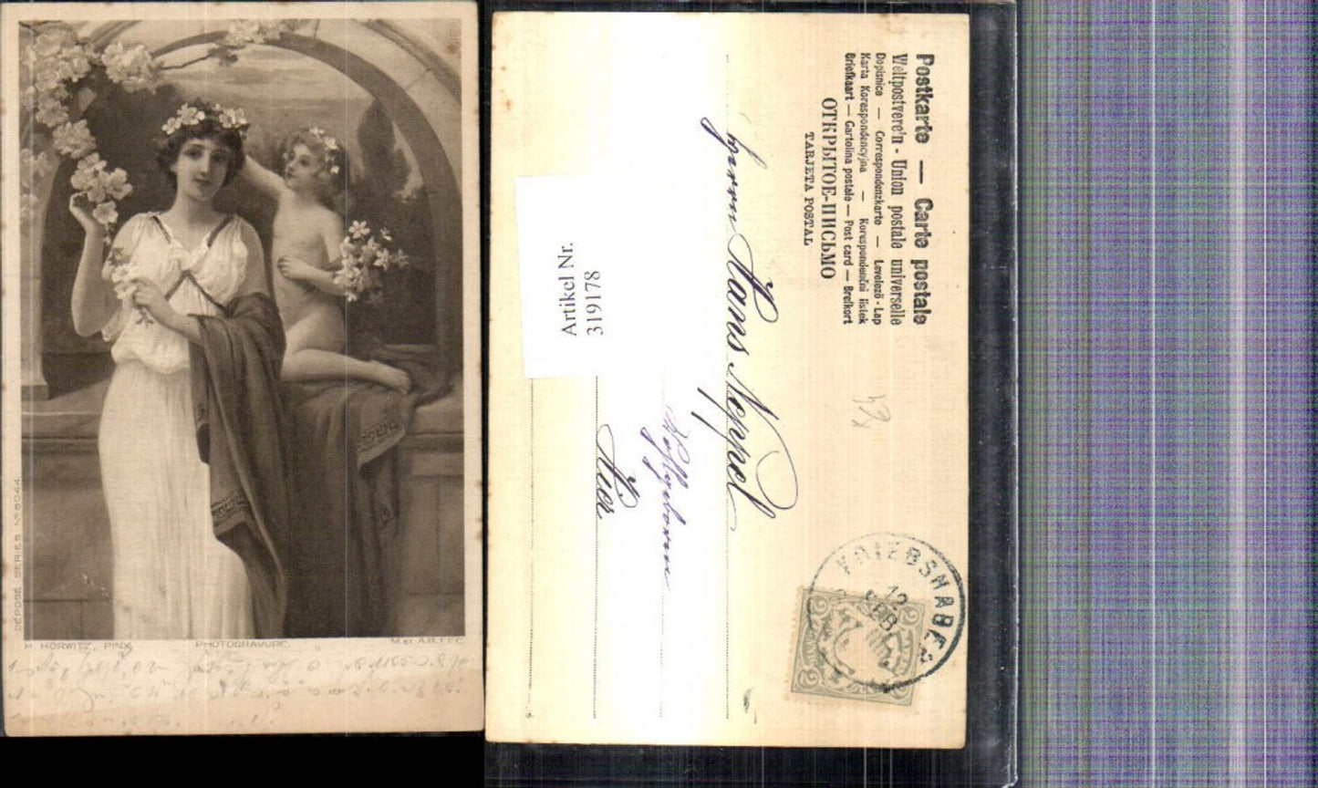 319178,Künstler Ak H. Horwitz Frau Nacktes Kind Blumen