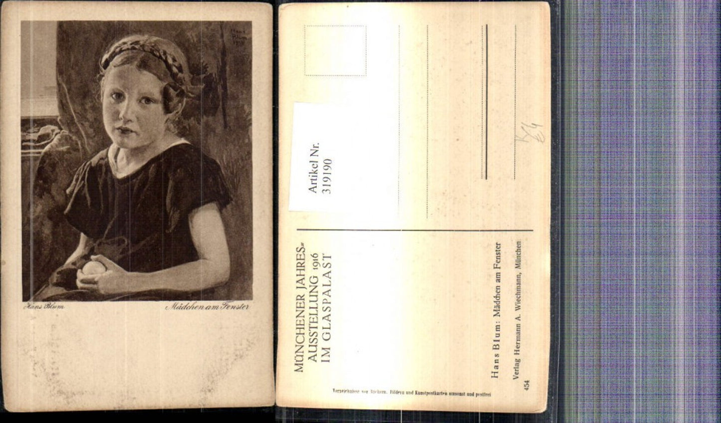 319190,Künstler Ak Hans Blum Mädchen a. Fenster Zopf Portrait