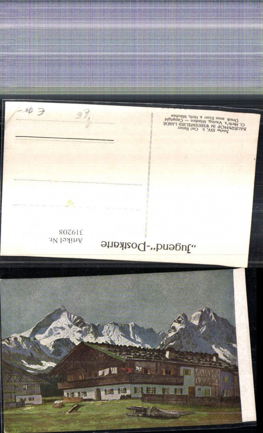 319208,Künstler Ak Carl Reiser Bauernhof im Werdenfelser Lande pub G. Hirth XXV/3