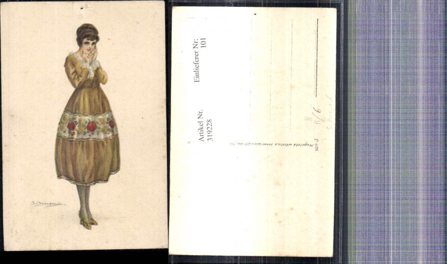319228,Künstler Ak S. Bonpard Frau Kleid Mode