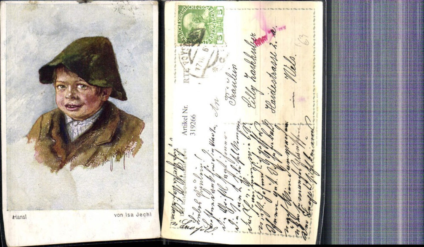 319266,Künstler Ak Isa Jechl Hansl Bub Junge Hut Portrait