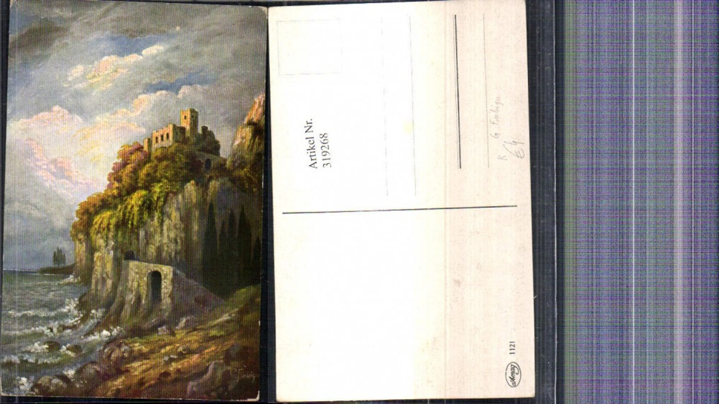 319268, Artist Ak G. Fiebiger Castle Fortress Rocks Coast Landscape