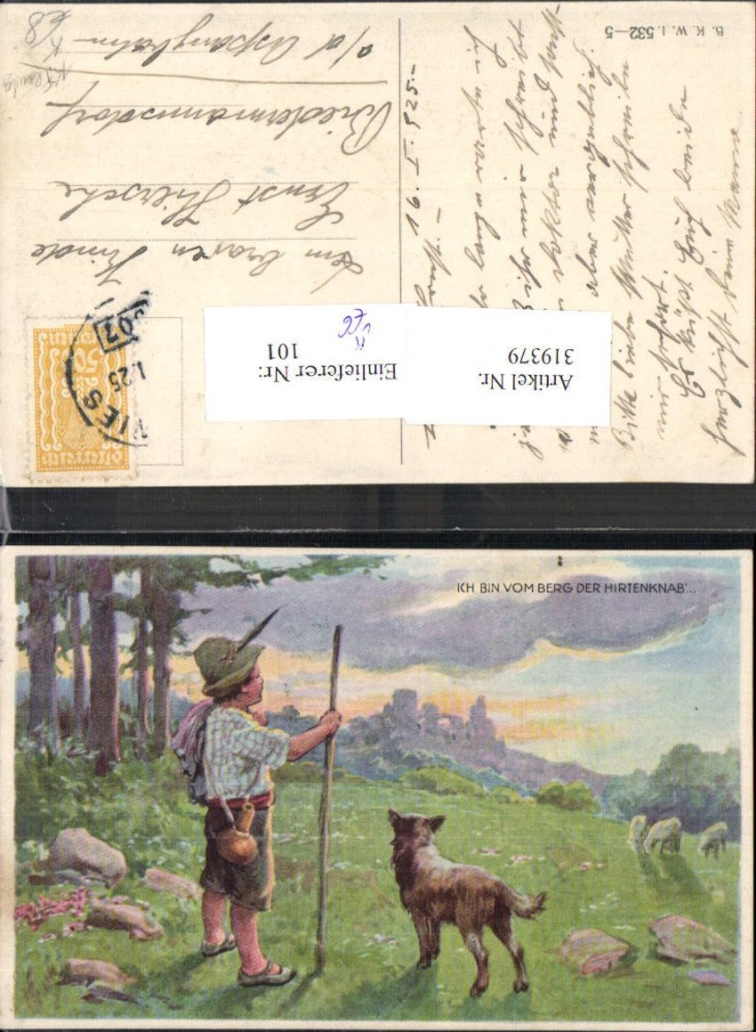 319379,Künstler Ak Feiertag Karl Bub Junge Hirtenjunge Schafe Hund pub B.K.W.I. Brüder Kohn 532/5