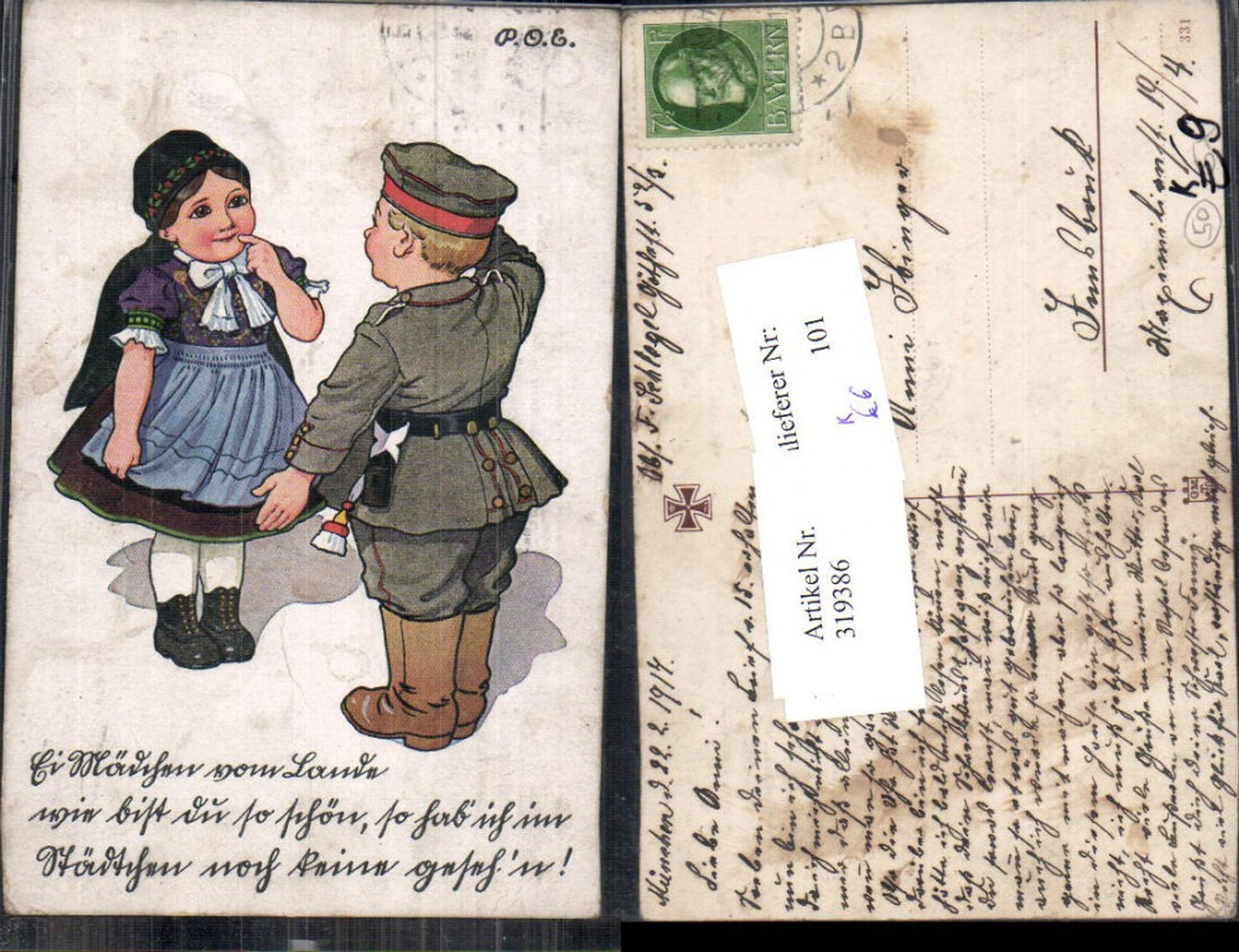 319386,Künstler Ak P. O. Engelhard Mädchen Tracht Bub Junge Uniform