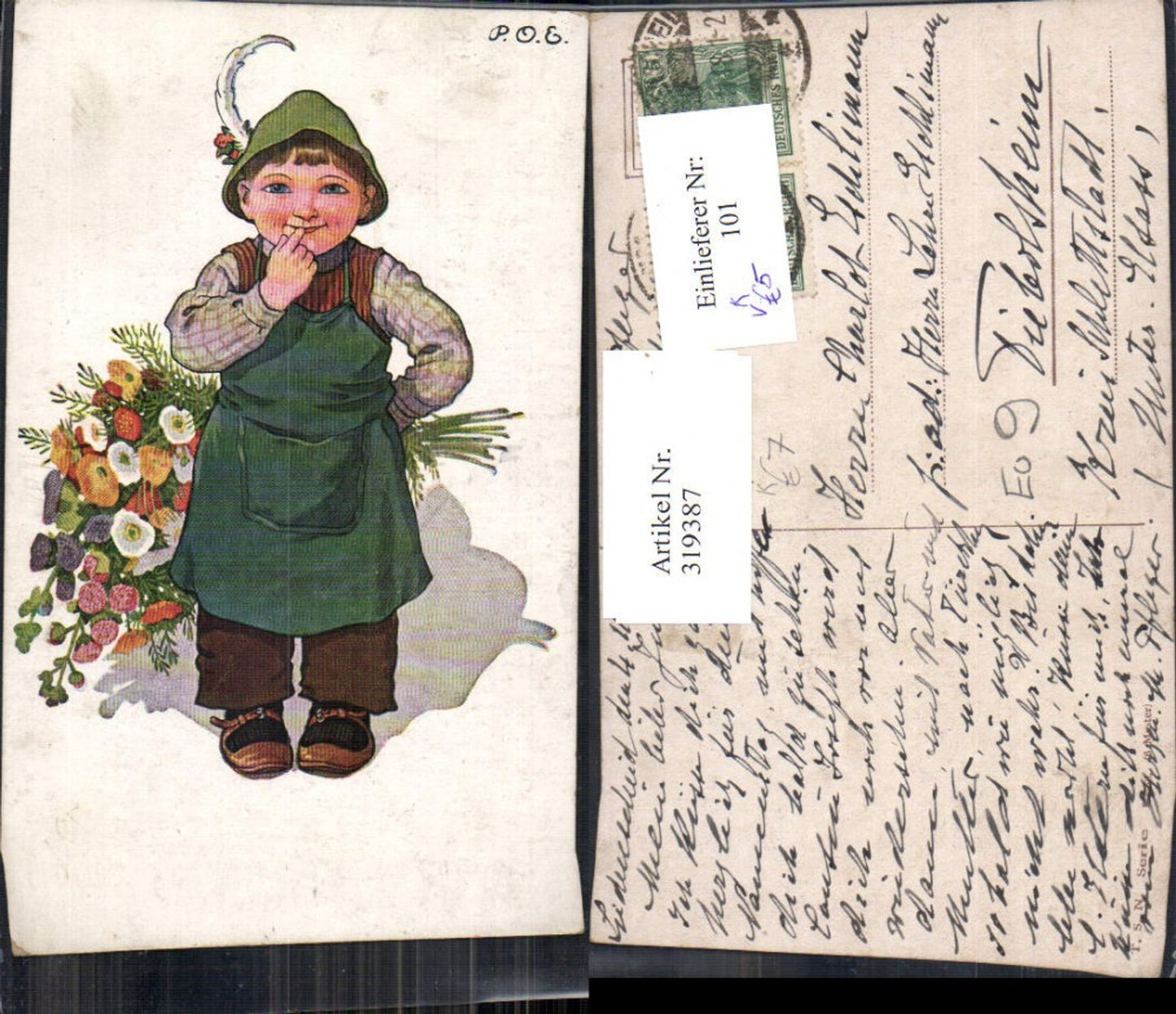 319387,Künstler Ak P. O. Engelhard Bub Junge Tiroler Hut Blumenstrauß pub Theo Stroefer