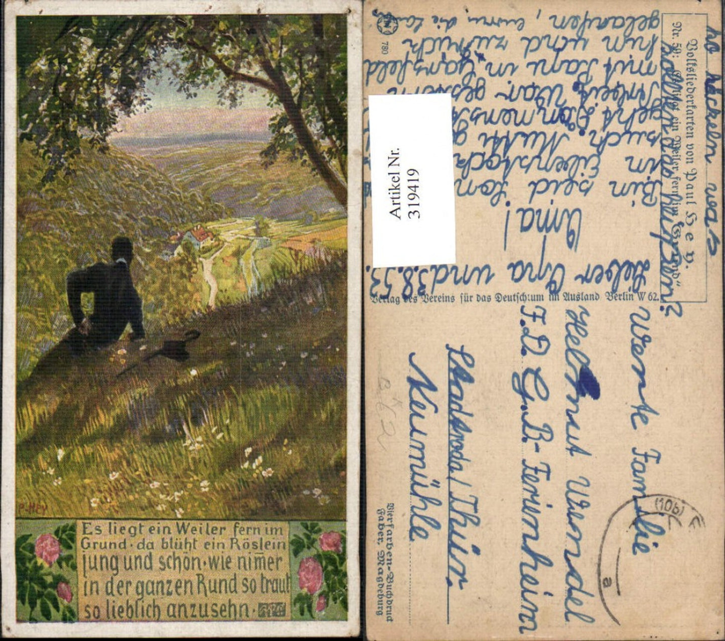 319419,Künstler Ak Paul Hey Es liegt der Weiler fern im Grund pub Volksliederkarte 59