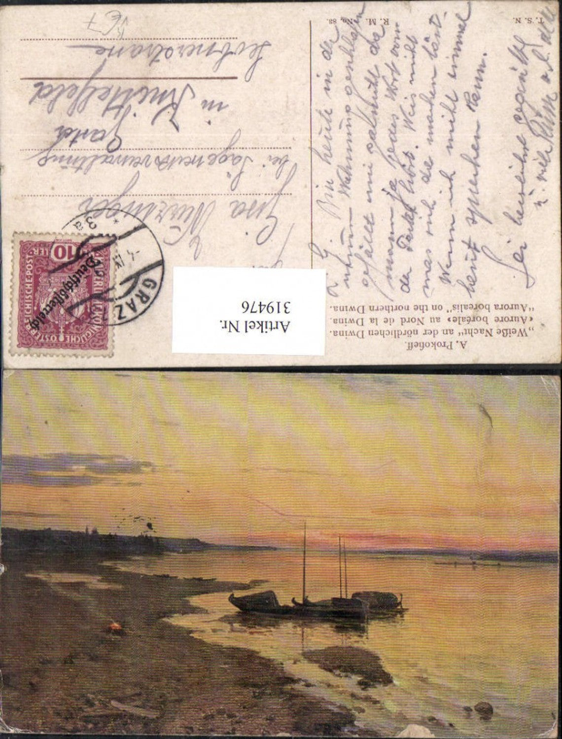 319476,Theo Stroefer Russische Meister 83 A. Prokofieff Weiße Nacht a. d. nördlichen Dwina Boote Ufer