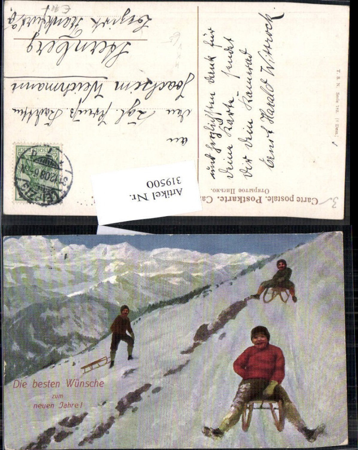 319500,Theo Stroefer 782 Rodel Schlittenfahren Winterlandschaft Buben Jungen Neujahr