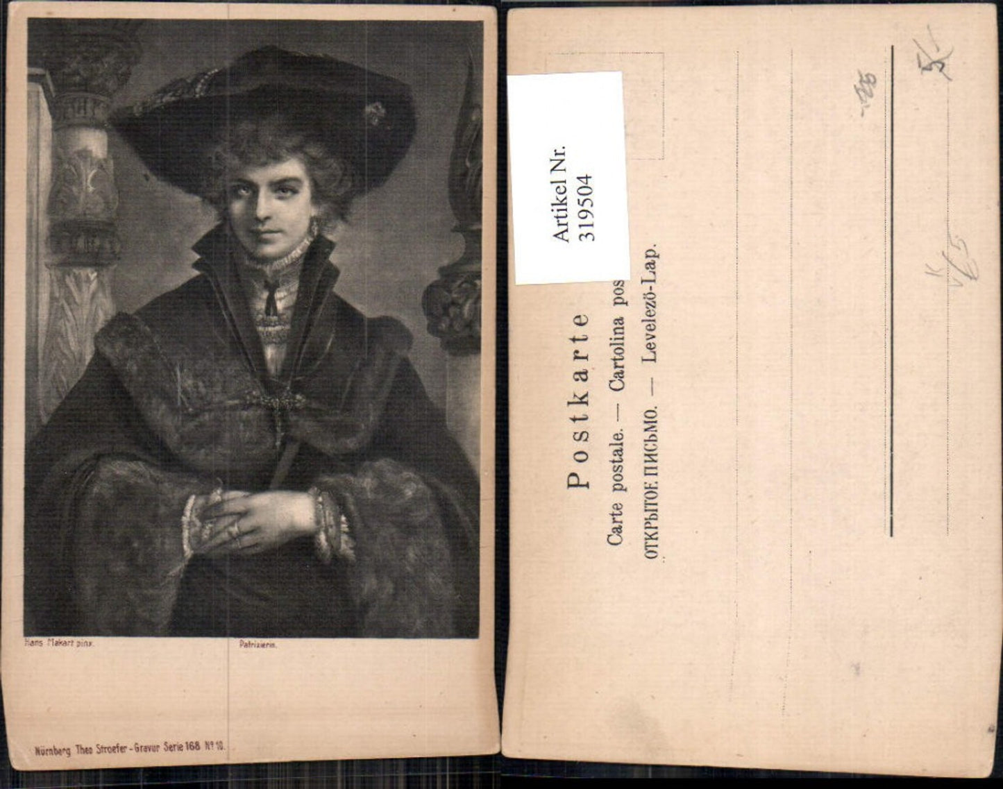 319504,Theo Stroefer 168/10 Hans Makart Patrizierin Frau Hut Portrait