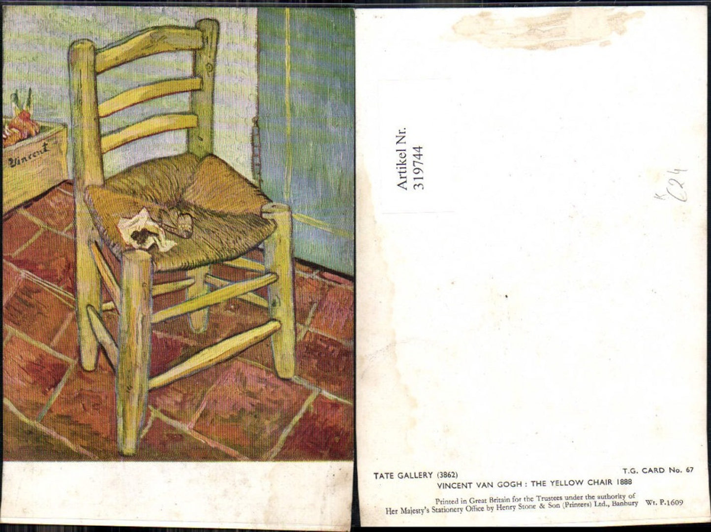 319744,Künstler Ak Vincent van Gogh The Yellow Chair 1888 Gelber Stuhl Pfeife
