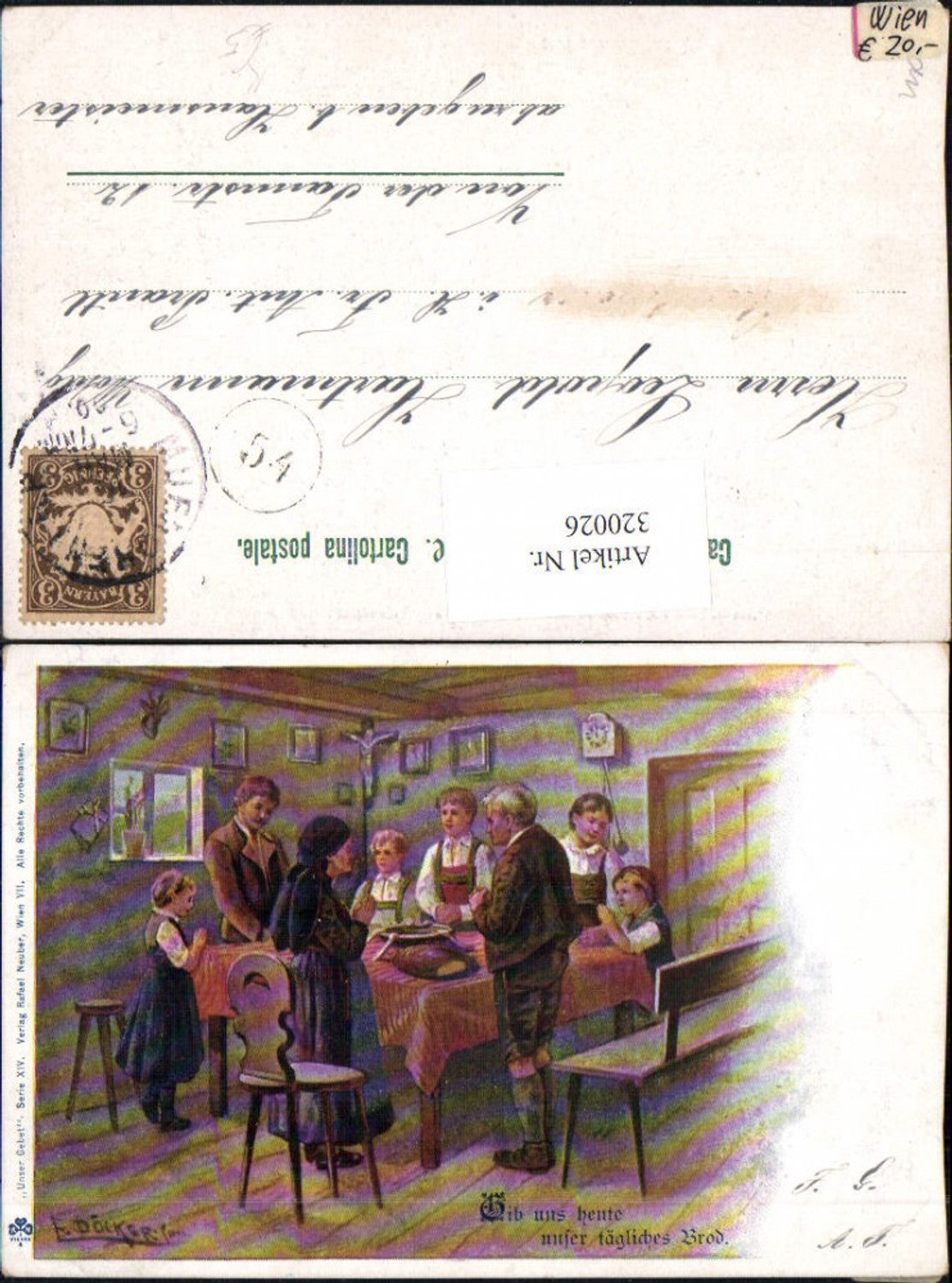 320026,Künstler Ak E. Döcker Unser Gebet Serie XIV Familie a. gedeckten Tisch
