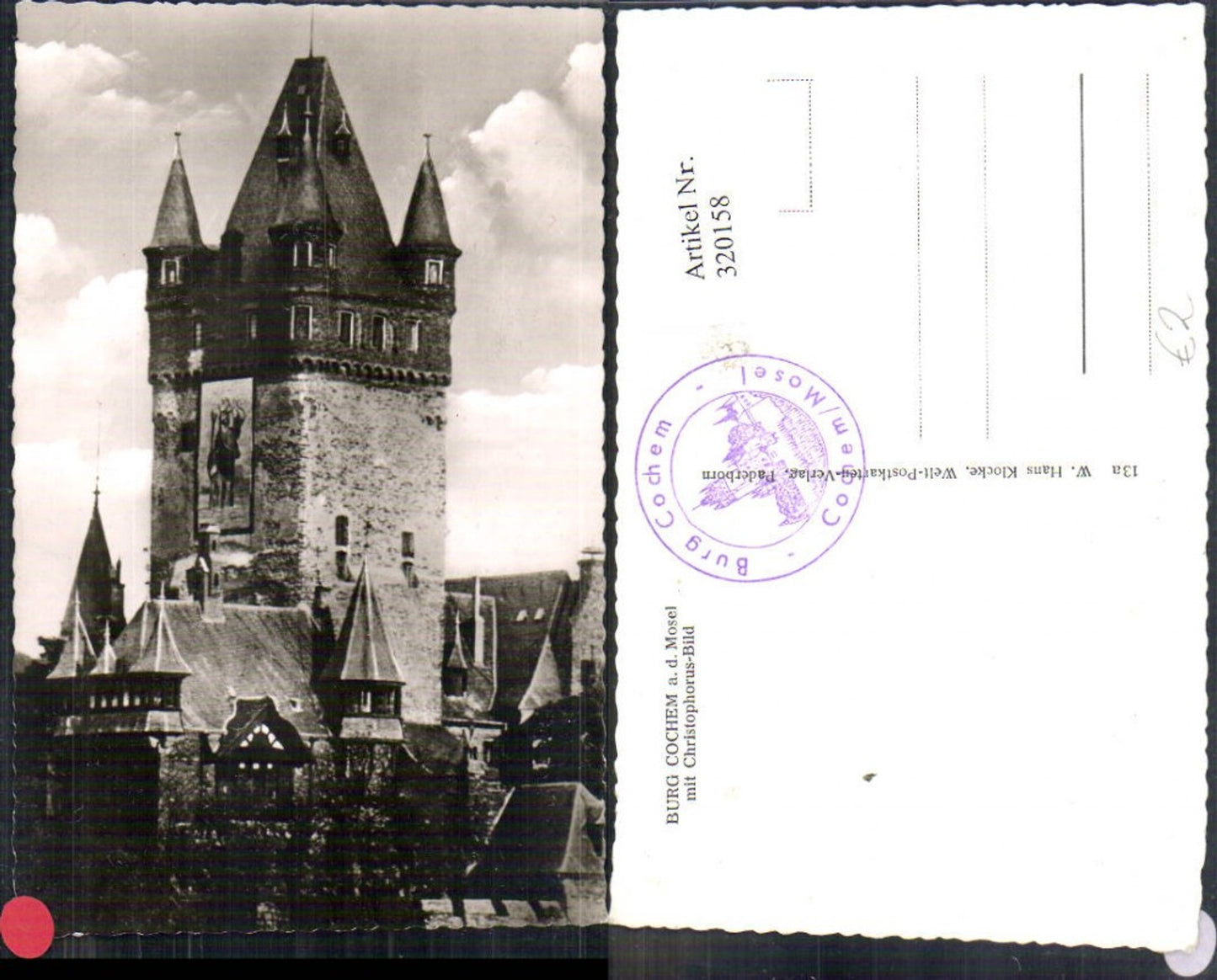 320158,Foto Ak Burg Cochem a. d. Mosel m. Christopherus-Bild