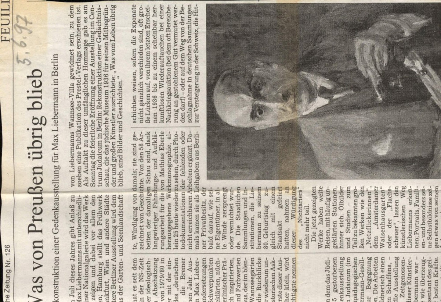 320499,Zeitungsausschnitt Max Liebermann Biographie Gedenkausstellung Berlin