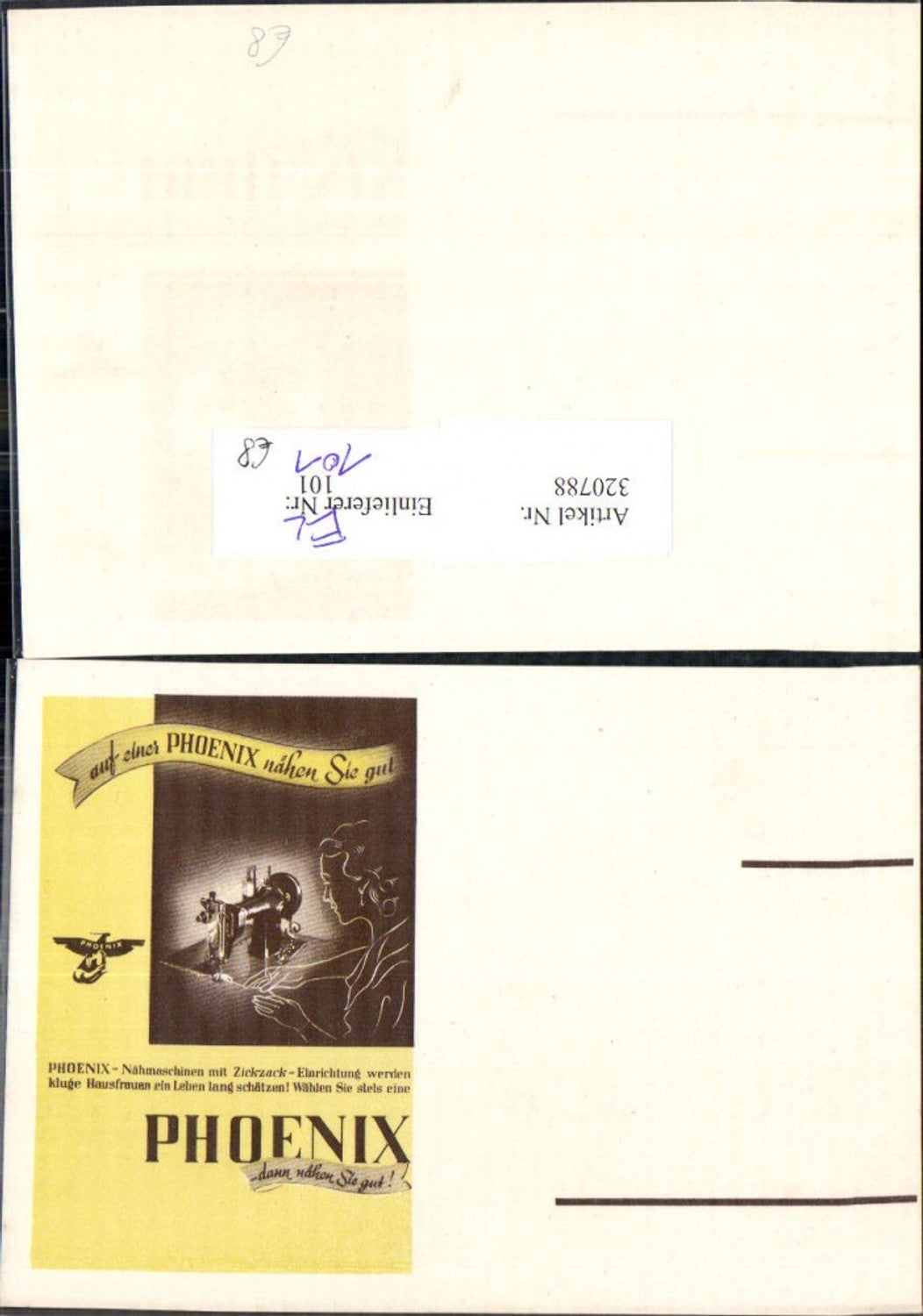 320788,Reklame Phoenix Nähmaschinen m. Zickzack