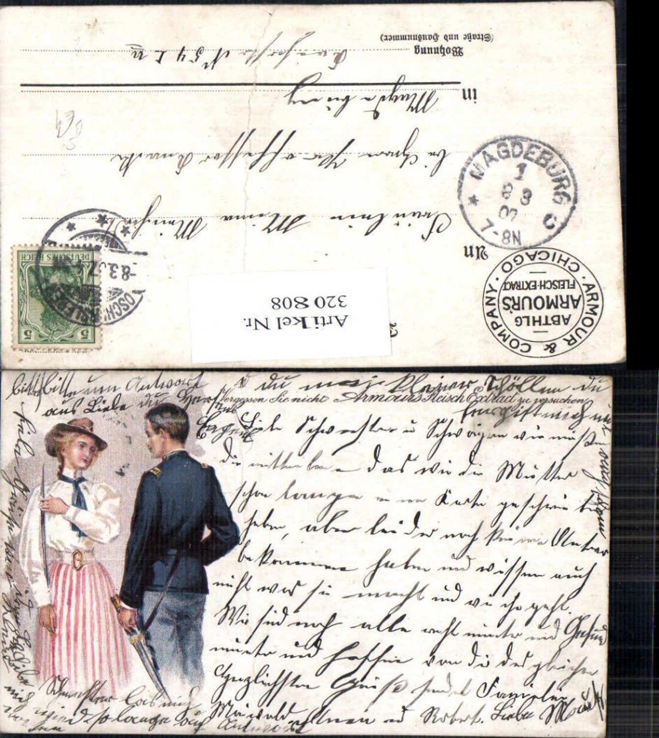 320808,Reklame Armours Fleisch Extract Frau Soldat Stempel Armour Company Chicago