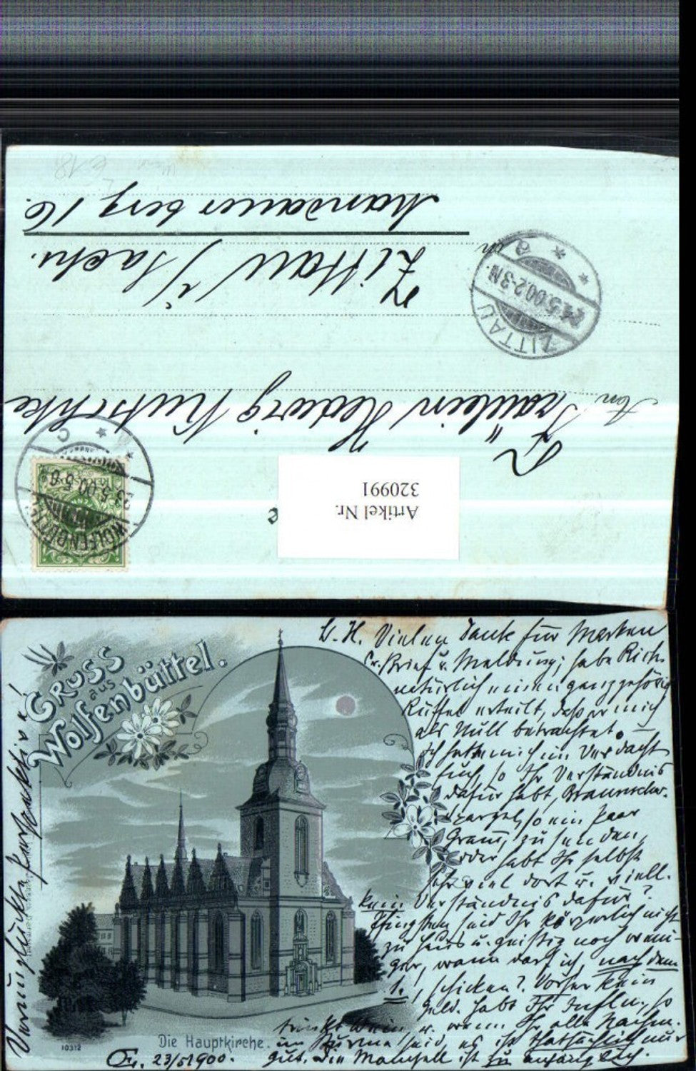 320991,Mond Litho Gruß aus Wolfenbüttel Hauptkirche Kirche