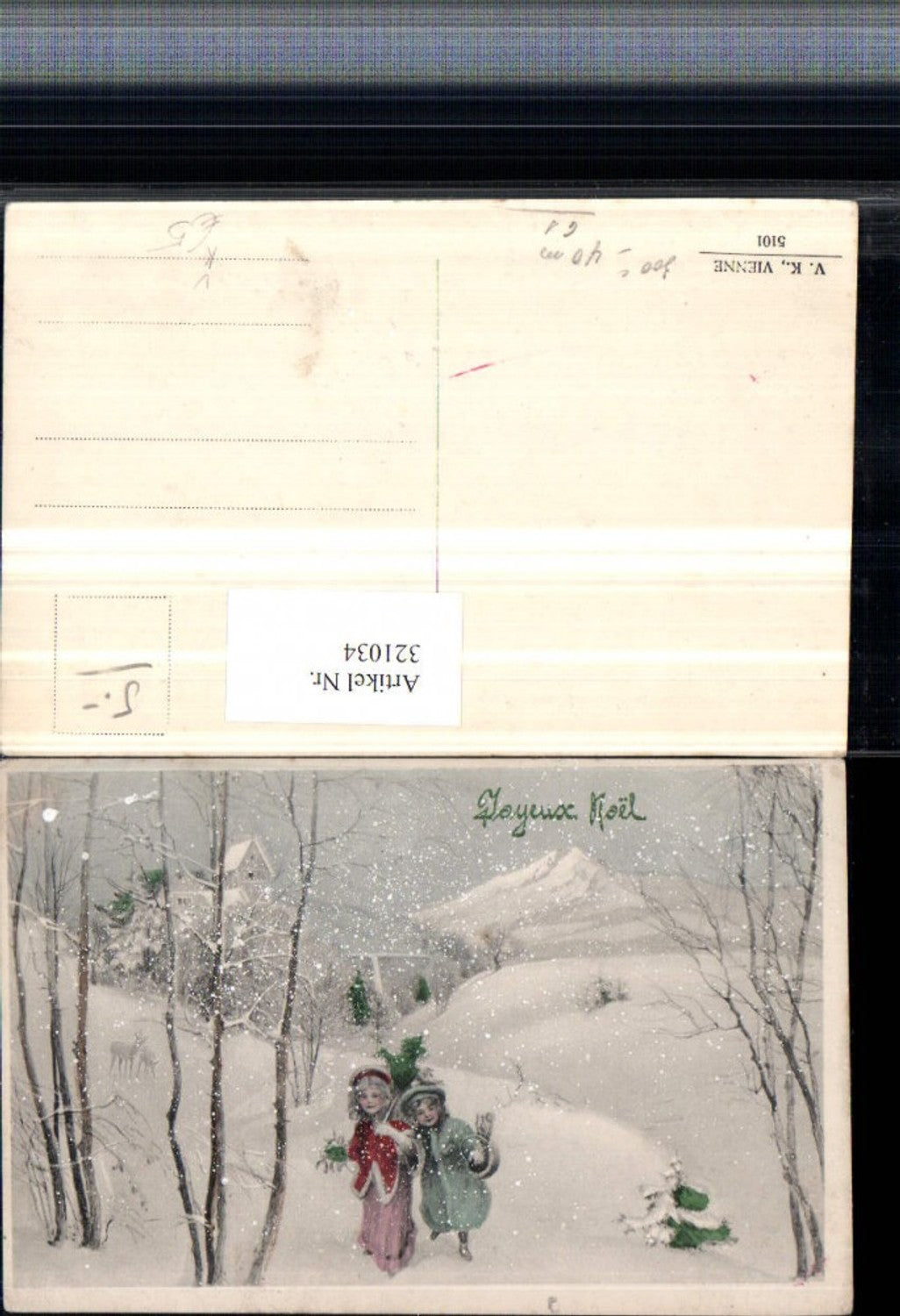 321034,V.K. Vienne 5101 Künstlerkarte Kinder Mädchen Winterlandschaft