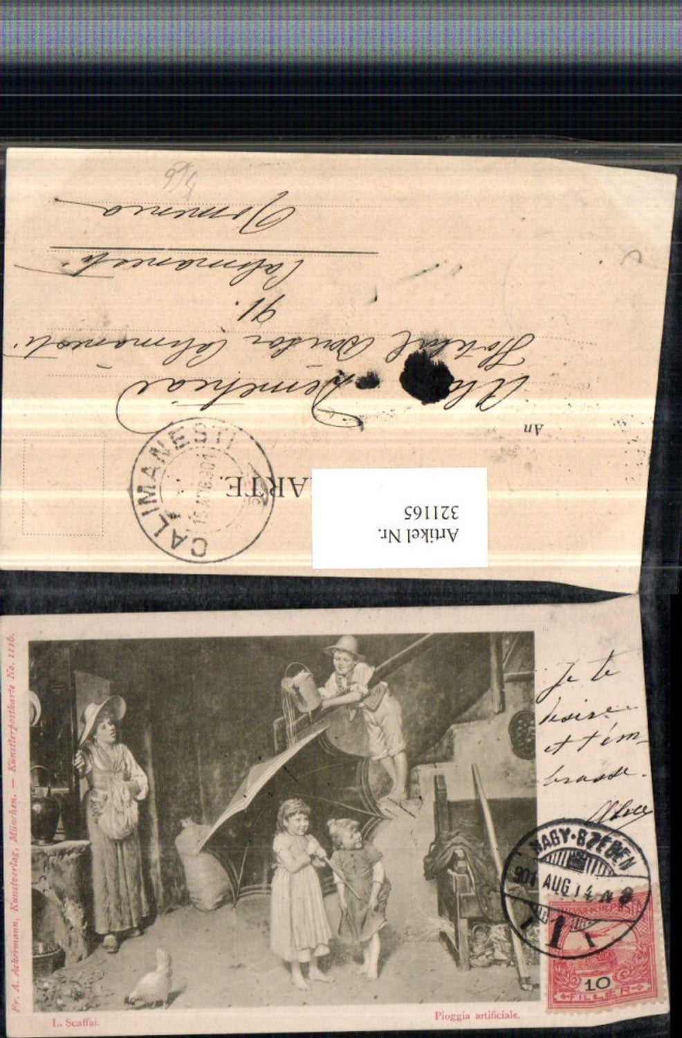 321165,F. A. Ackermann 1116 Künstler L. Caffai Pioggia artificiale Kinder Schirm Gießkanne