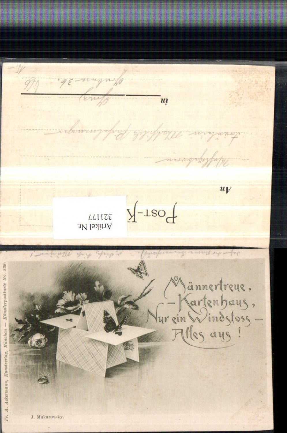 321177,F. A. Ackermann 339 Künstler J. Mukarovsky Männertreue Kartenhaus Schmetterlinge