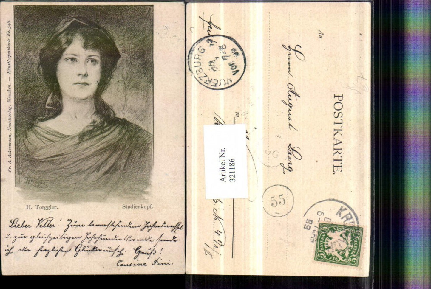 321186,F. A. Ackermann 548 Künstler H. Torggler Studienkopf Frau Portrait